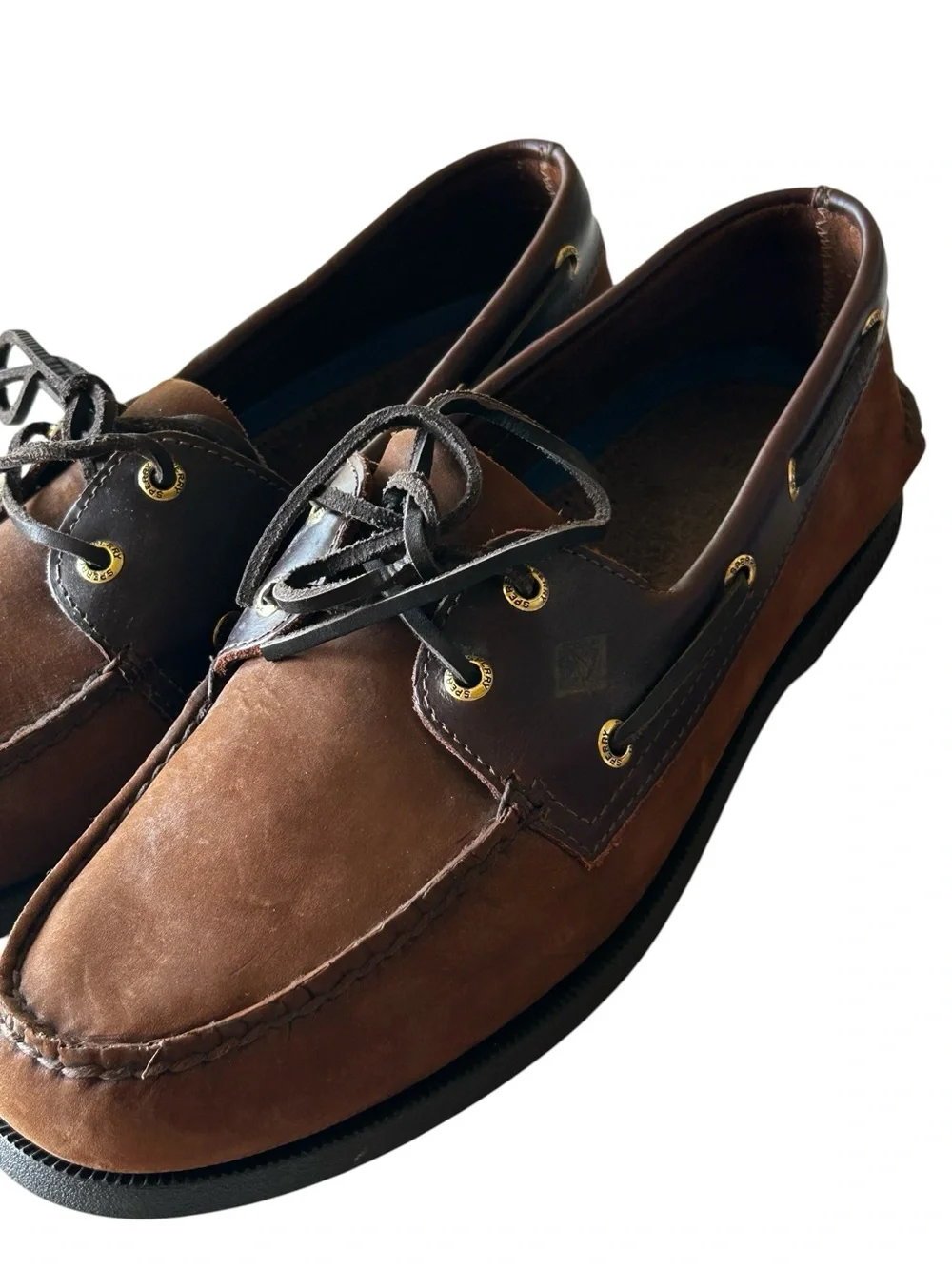 SPERRY AO 2 EYE Men's Brown Two-Tone Leather Boat Shoes NEW